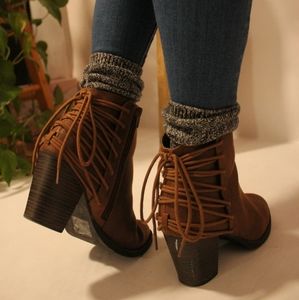 Brown Leather Ankle Boots with Heel